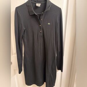 Lacoste Black Long Sleeve Polo Dress with Green Croc Logo